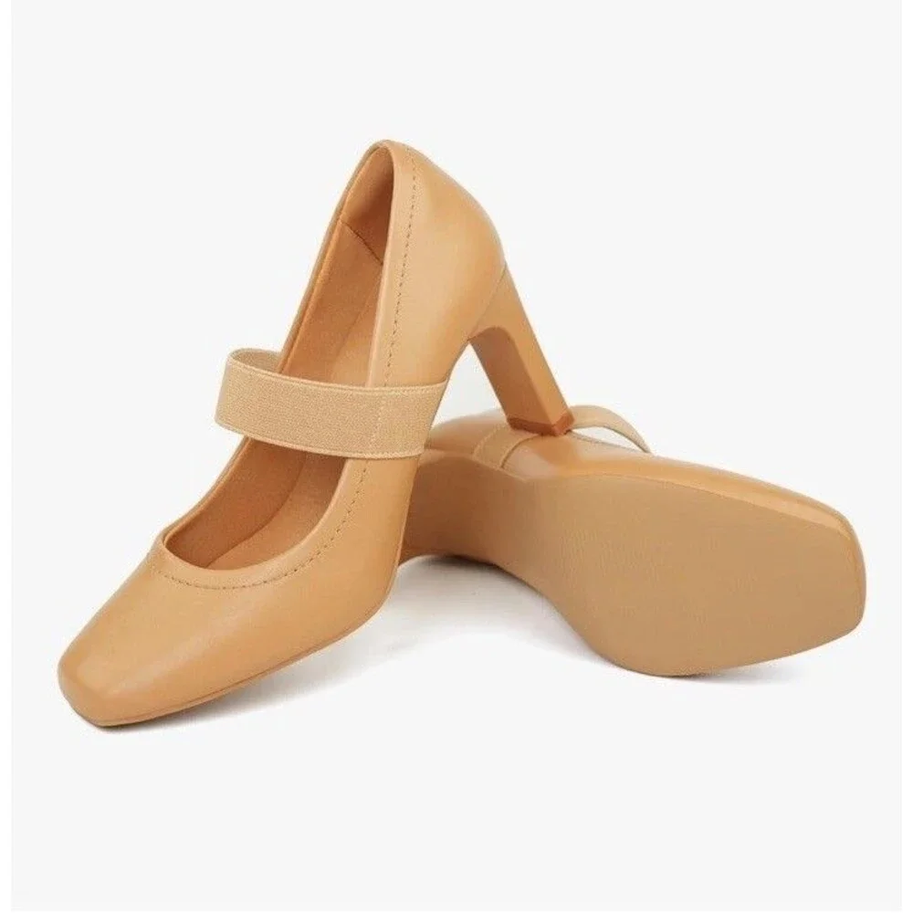 Benassal Womens Square Toe Mary Janes High Heels Dress Shoes - 8.5 Beige Tan New - Picture 3 of 17